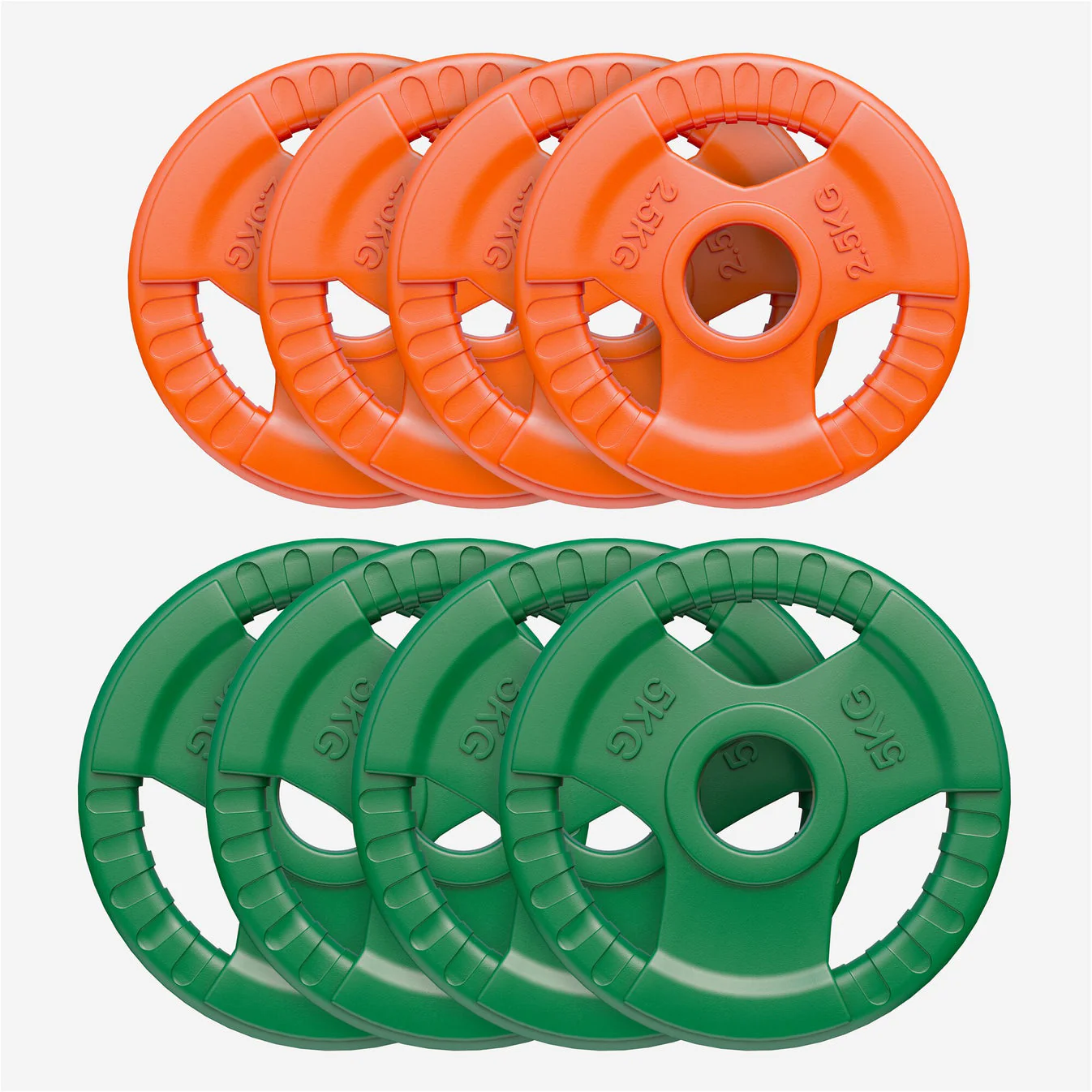 Voordeelbundel Olympische halterschijven 4 x 2,5 + 4 x 5 kg Gripper Gietijzer Rubber Coating – 50 mm