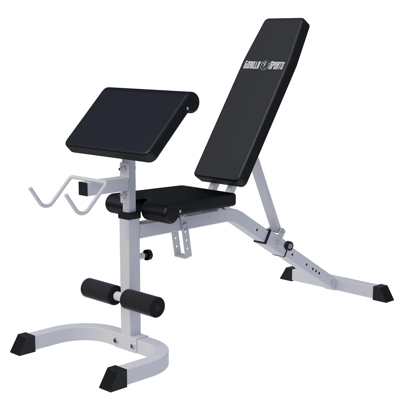 Verstelbare fitnessbank met Curlrack wit