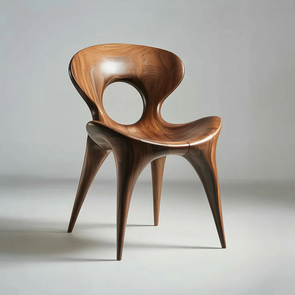 Artistiek Sculpturale Handgemaakte Houten Designstoel van Massief Hout