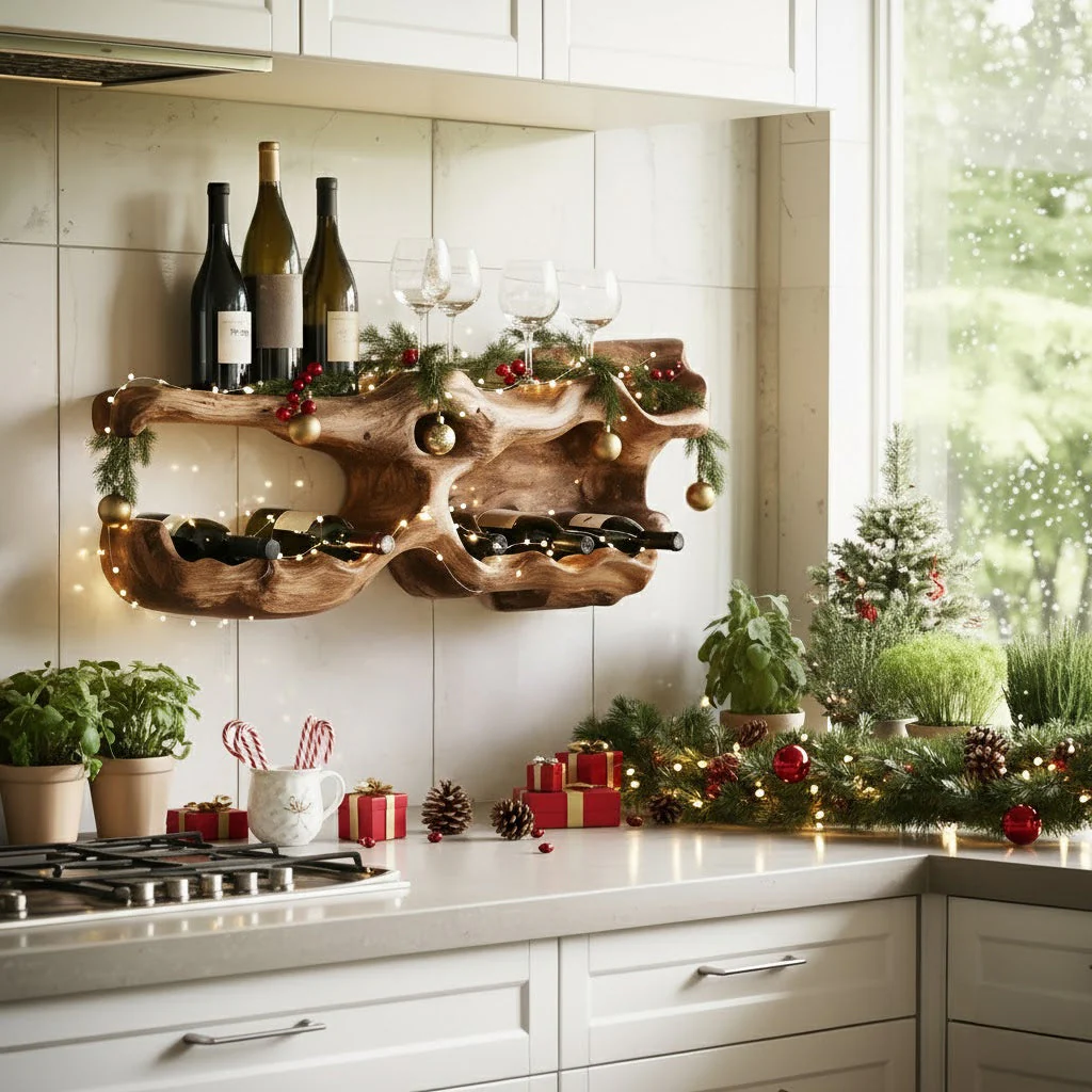 Handgefertigtes Weinregal aus Holz – Rustikales Wandregal als Weihnachtsdeko