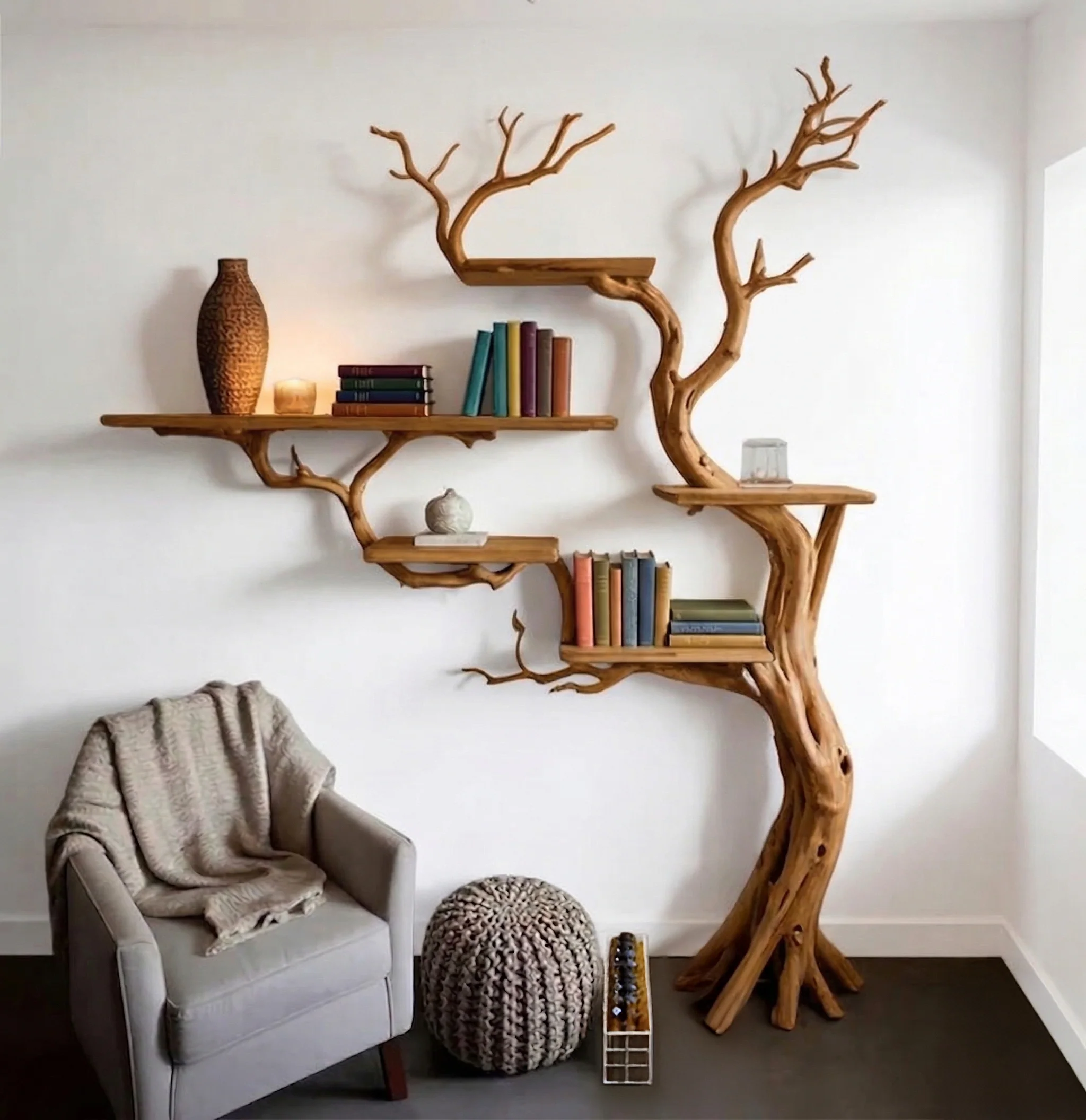 Boomtak Boekenkast Van Hout – Unieke Tree Bookshelf In Mid-Century Stijl