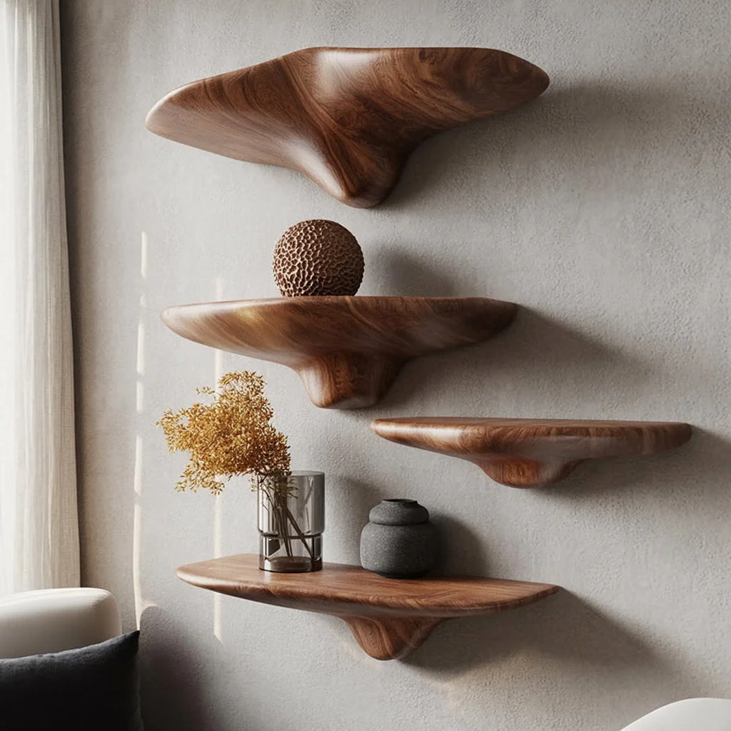 Organisch Gesculpteerde Houten Zwevende Wandplanken Modern Design