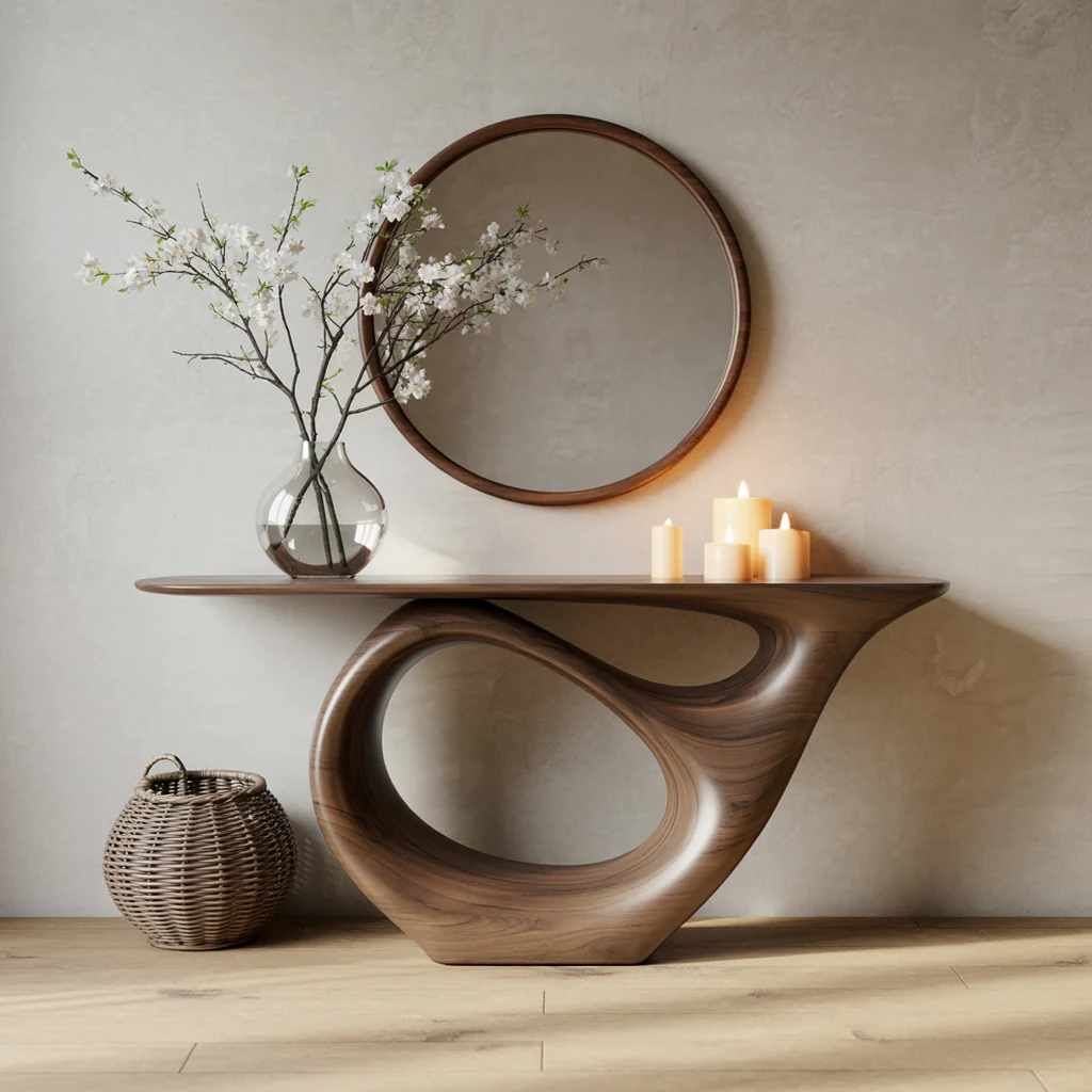 Handgemaakte Consoletafel – Natuurlijke Massiefhouten Live Edge Haltafel