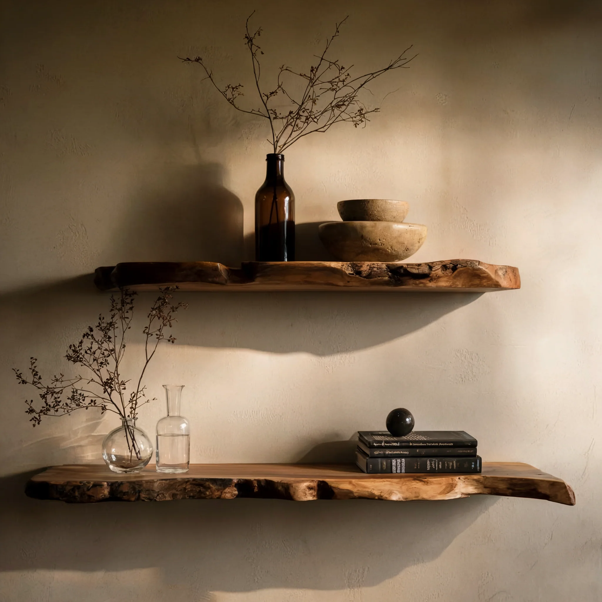 Zwevende Live Edge Plank van Massief Hout – Handgemaakt voor Kerst en Boerderijdecor