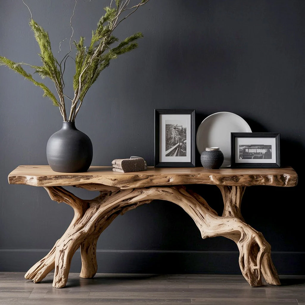 Smalle Live Edge Consoletafel – Rustieke Zwevende Wandplank voor de Ingang