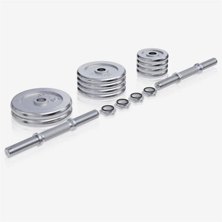 Dumbellset 20 kg + 2 x 5 kg Chroom - Schroefsluiting 30 mm - Afbeelding 2