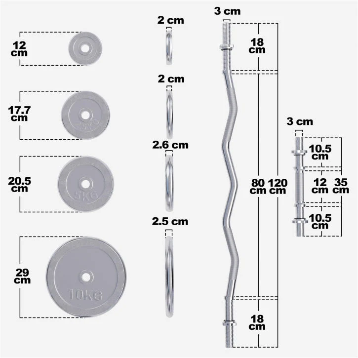 EZ-curlset 70 kg Chroom - 30 mm - Afbeelding 3