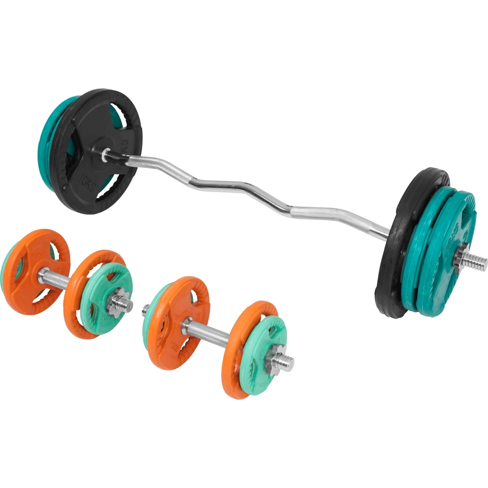 EZ-curlset 70 kg Gripper Gietijzer Rubber Coating  – Schroefsluiting 30 mm