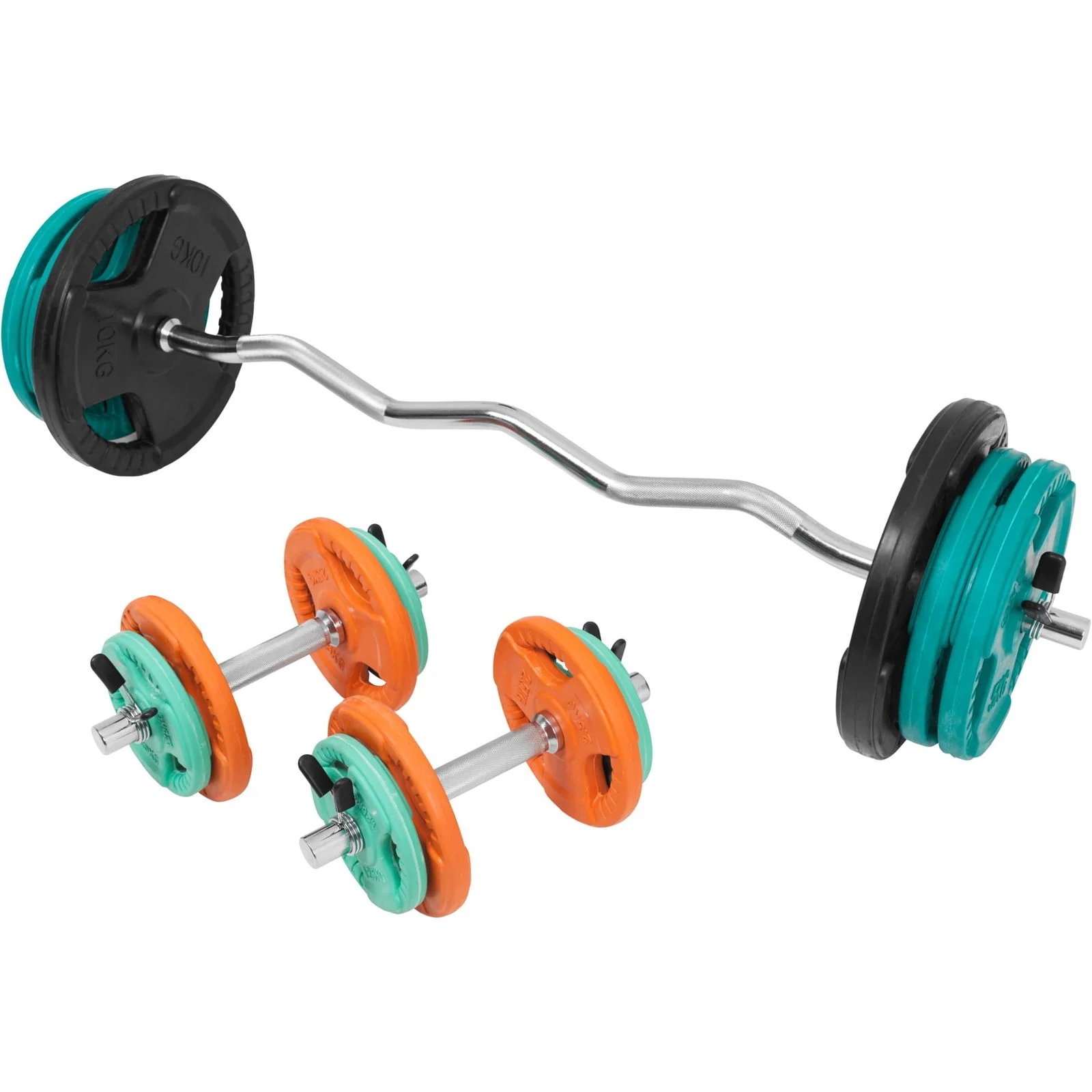EZ-curlset 70 kg Gripper Gietijzer Rubber Coating  – Veersluiting 30 mm