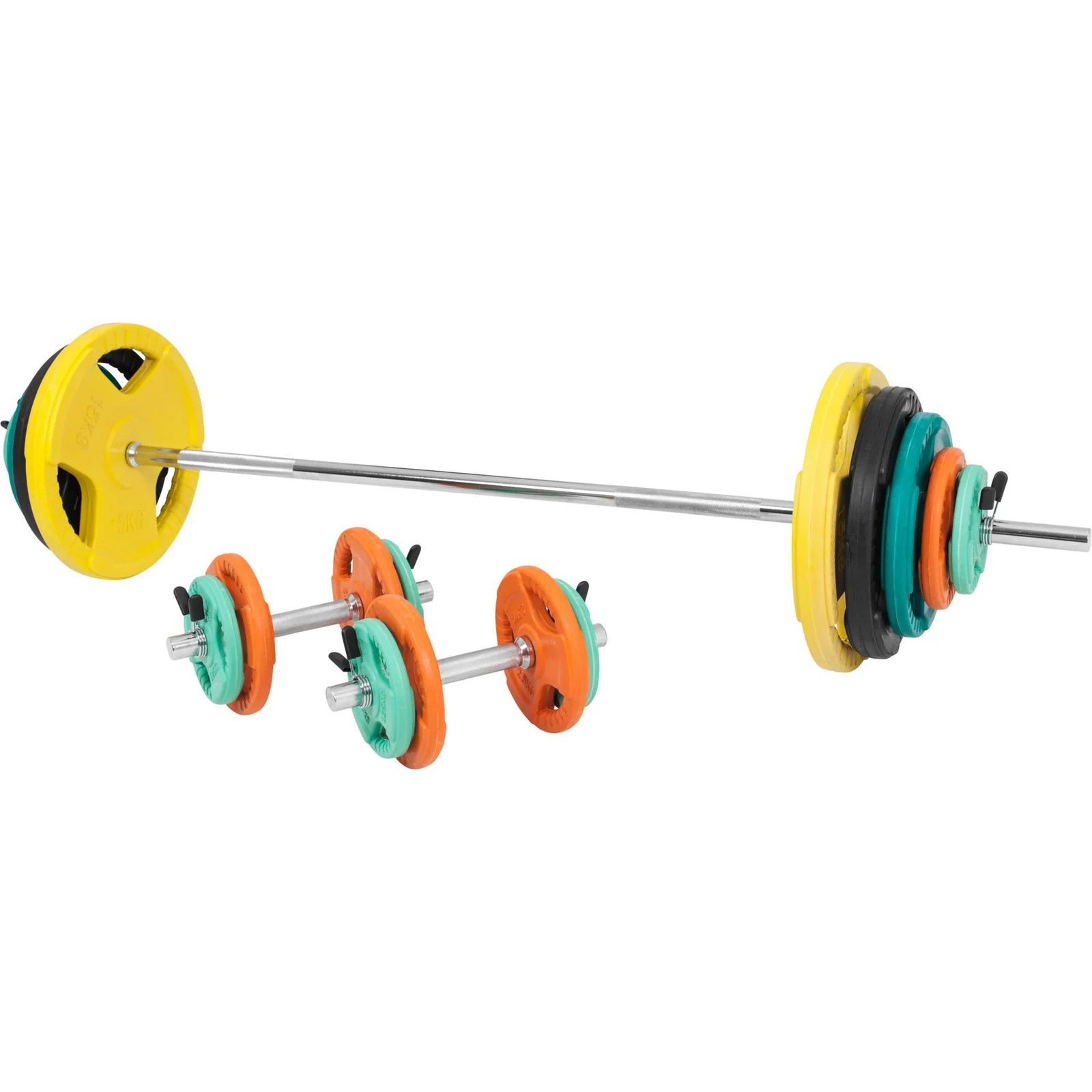 Halterset 100 kg Gripper Gietijzer Rubber Coating – Veersluiting 30 mm