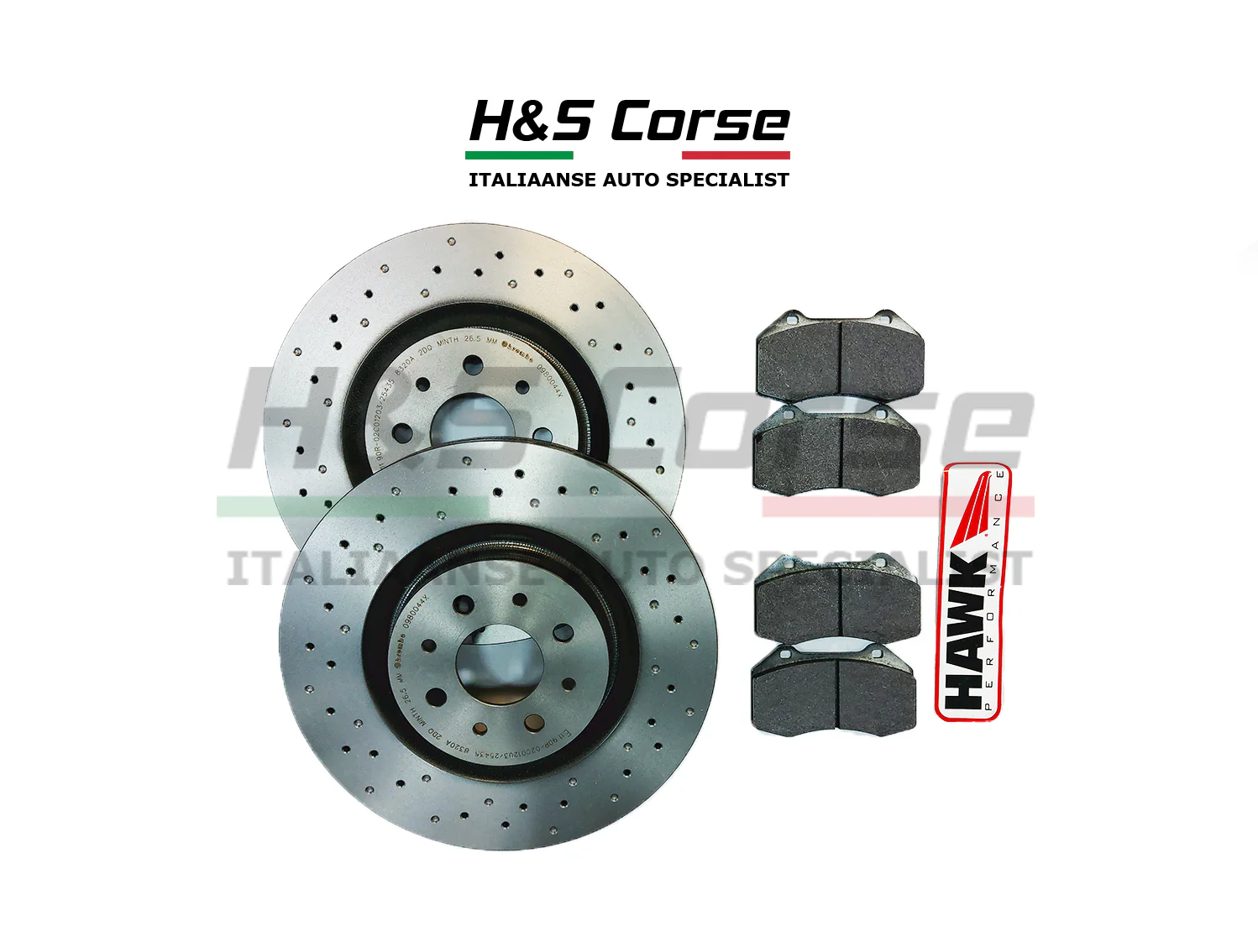 Hawk HP PLUS Sport Remblokken + Brembo Gecoate Schijven Geperforeerd – Abarth 500/595/695