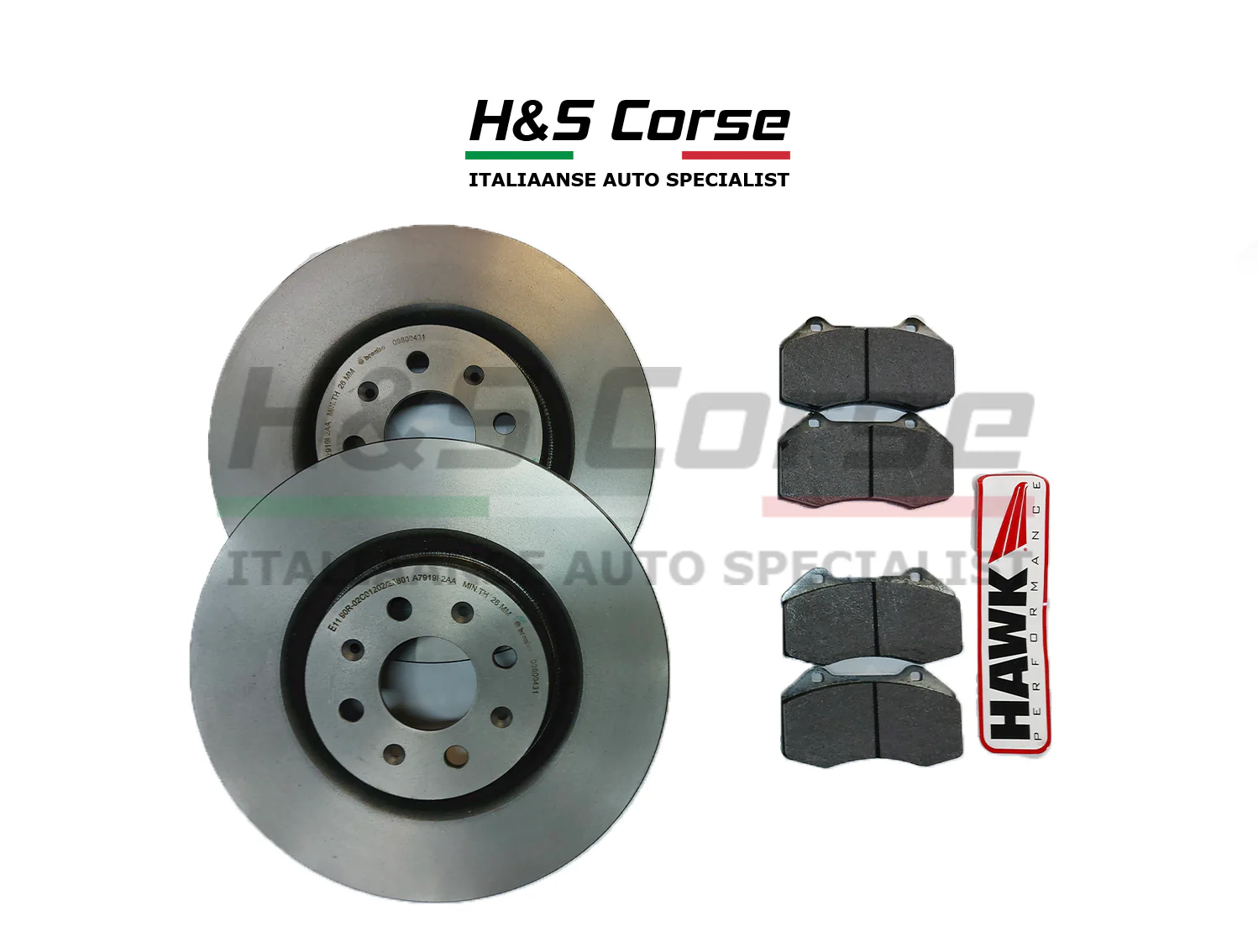 Hawk HP PLUS Sport Remblokken + Brembo Gecoate Schijven Dicht – Abarth Punto / Punto EVO