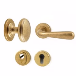 Complete voordeurset zonder briefplaat | Hardbrass | Getrommeld Messing Rechts