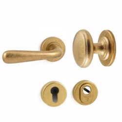 Complete voordeurset zonder briefplaat | Hardbrass | Getrommeld Messing Links