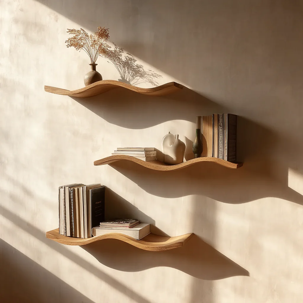 Ambachtelijke Live Edge Wandplank – Zwevend Massief Hout voor Minimalistisch Interieur