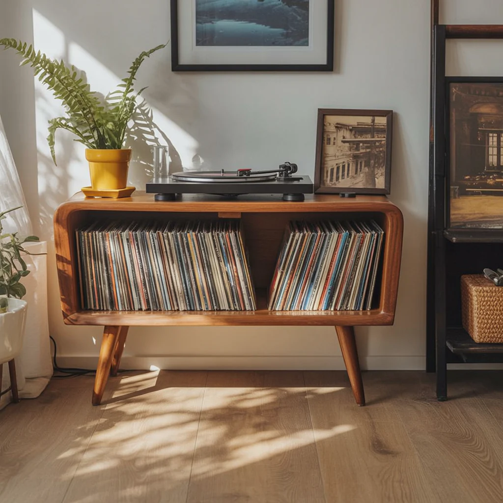 Media Kast – Platenspeler Meubel met Vinyl Opbergruimte, Turntable Console Tafel & Display Plank Organizer
