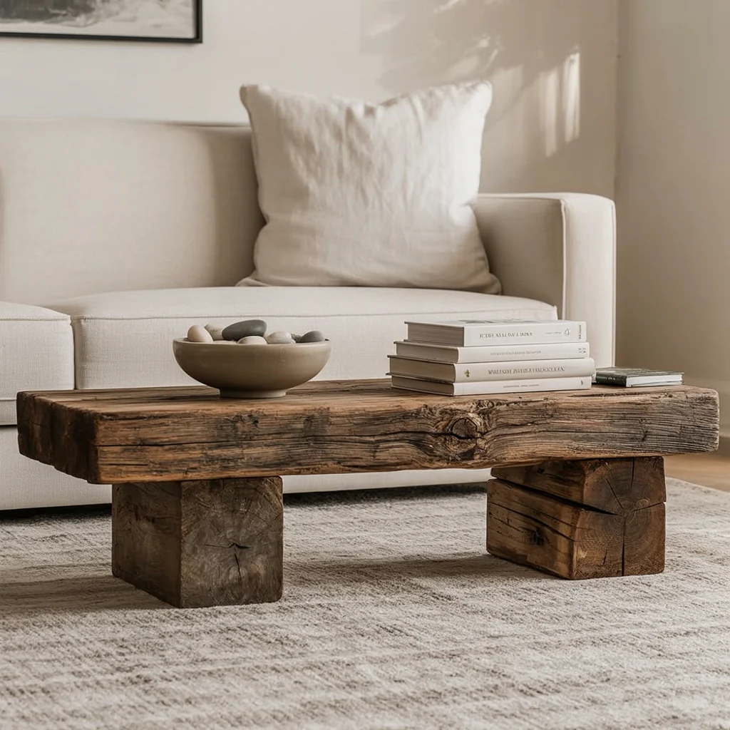 Handgemaakte Rustieke Live Edge Massief Houten Salontafel – Moderne Farmhouse Woonkamer Meubel