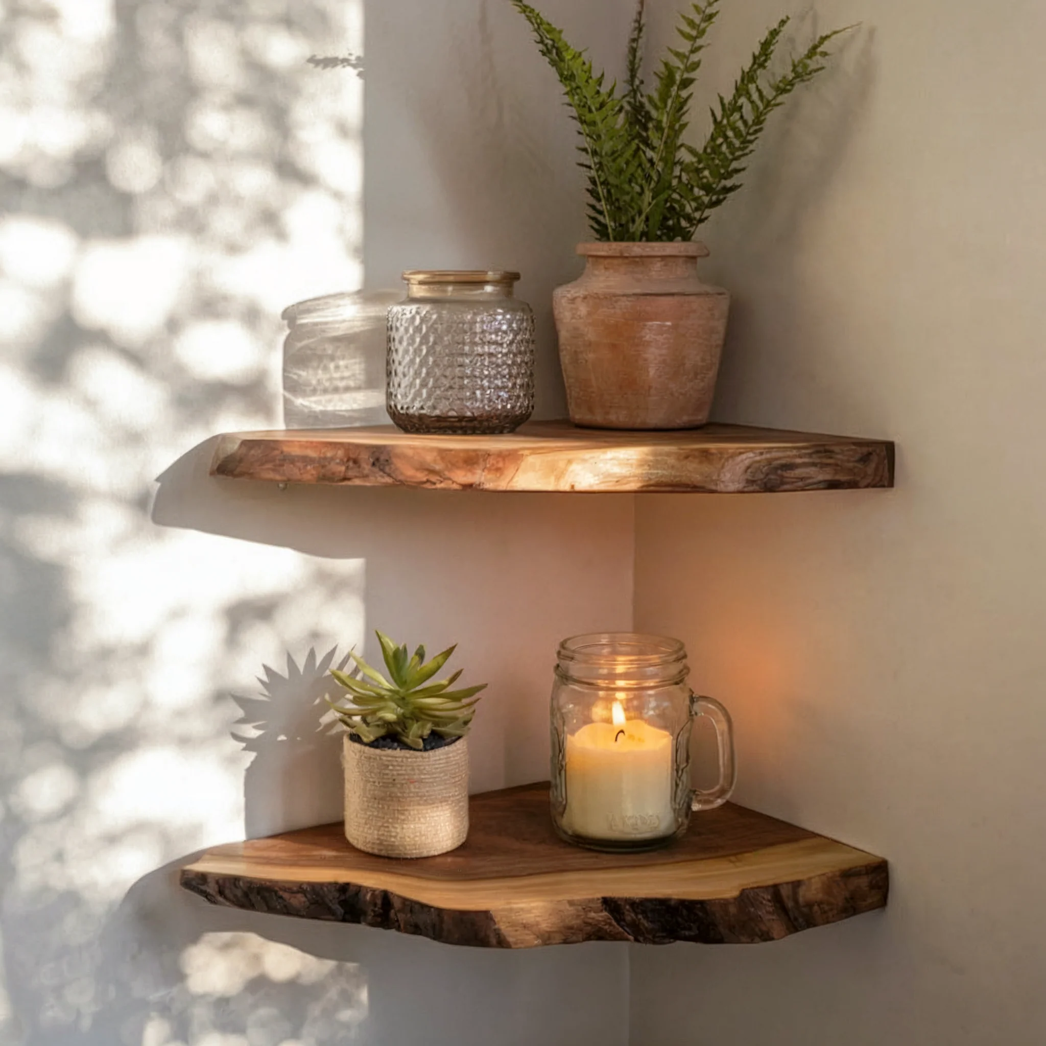 Rustieke Teakhouten Wortel Hoekplank – Zwevende Hoekplanken voor Decoratie