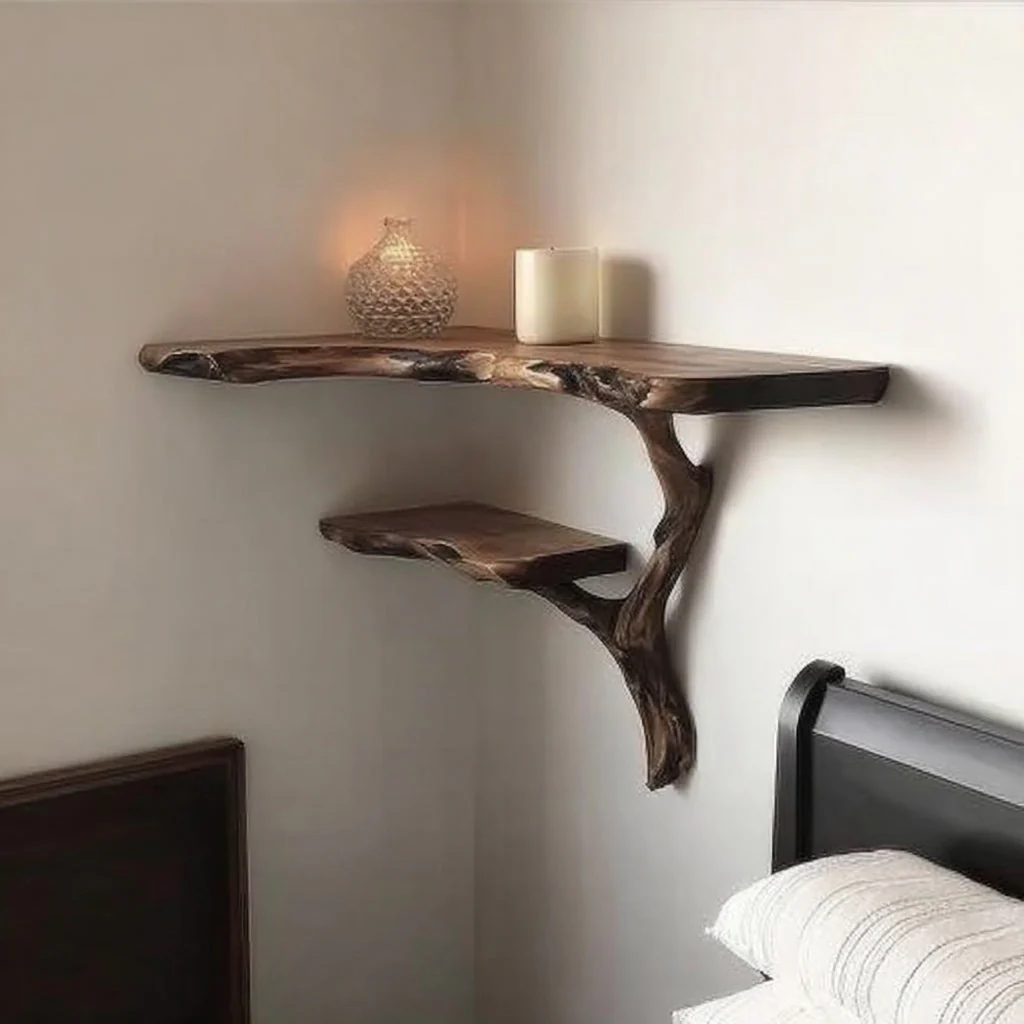 Zwevende Boomvormige Wandplank van Massief Hout – Decoratieve Boekenplank