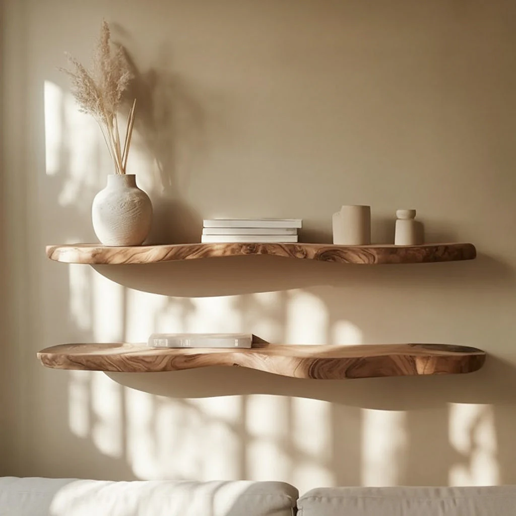 Rustieke Zwevende Wandplank Met Live Edge – Massief Hout Voor Woondecoratie