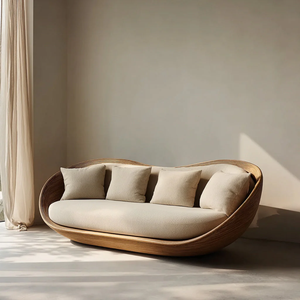 Artistieke Houten Sofa – Sculpturale Moderne Woonkamer Bank