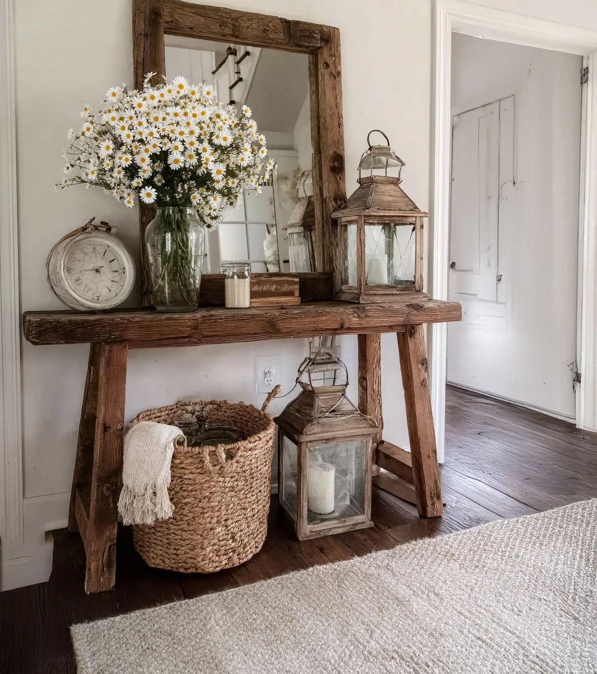 Handgemaakte Rustieke Console Tafel – Massief Hout Farmhouse Stijl voor Hal