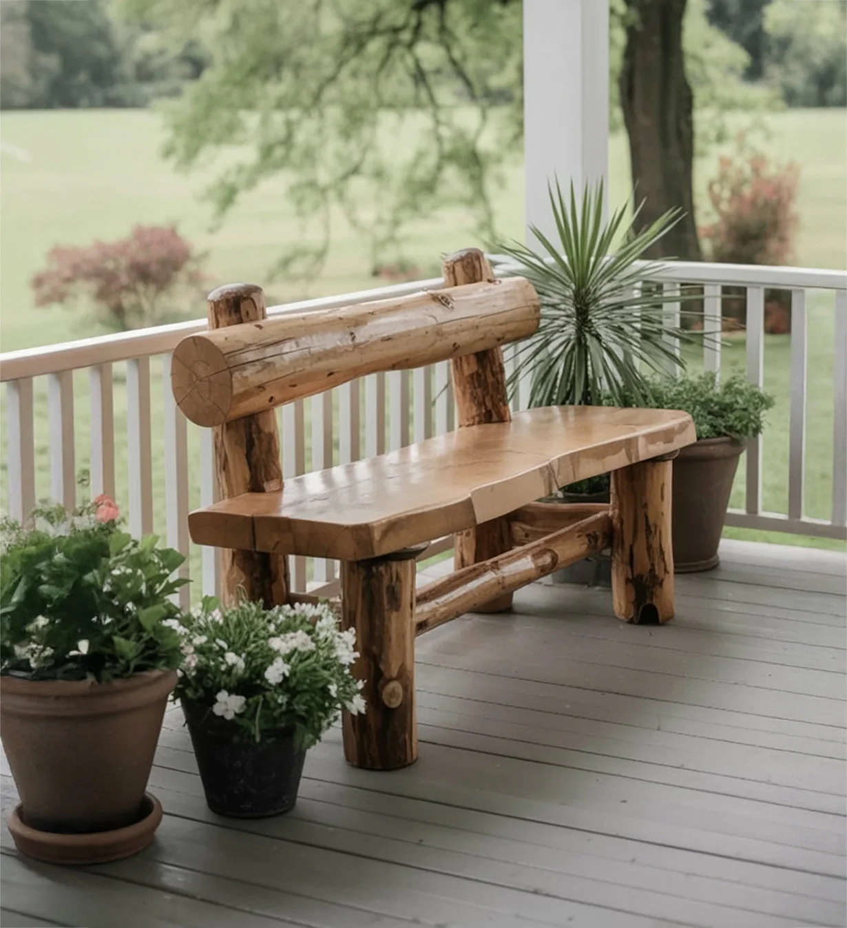 Rustieke Live Edge Houten Buitenbank met Rugleuning – Voor Veranda of Tuin