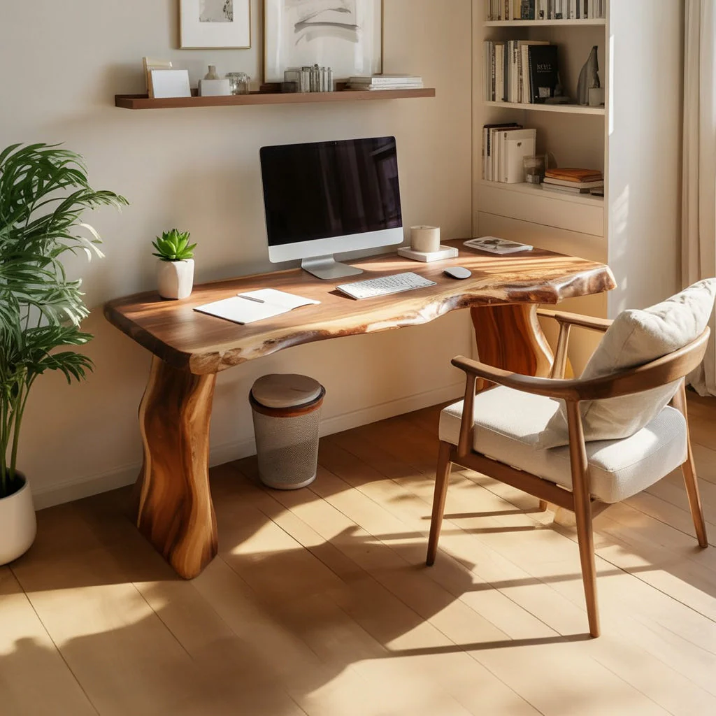 Handgemaakte Live Edge Massief Houten Bureau voor Thuiswerkplek Design