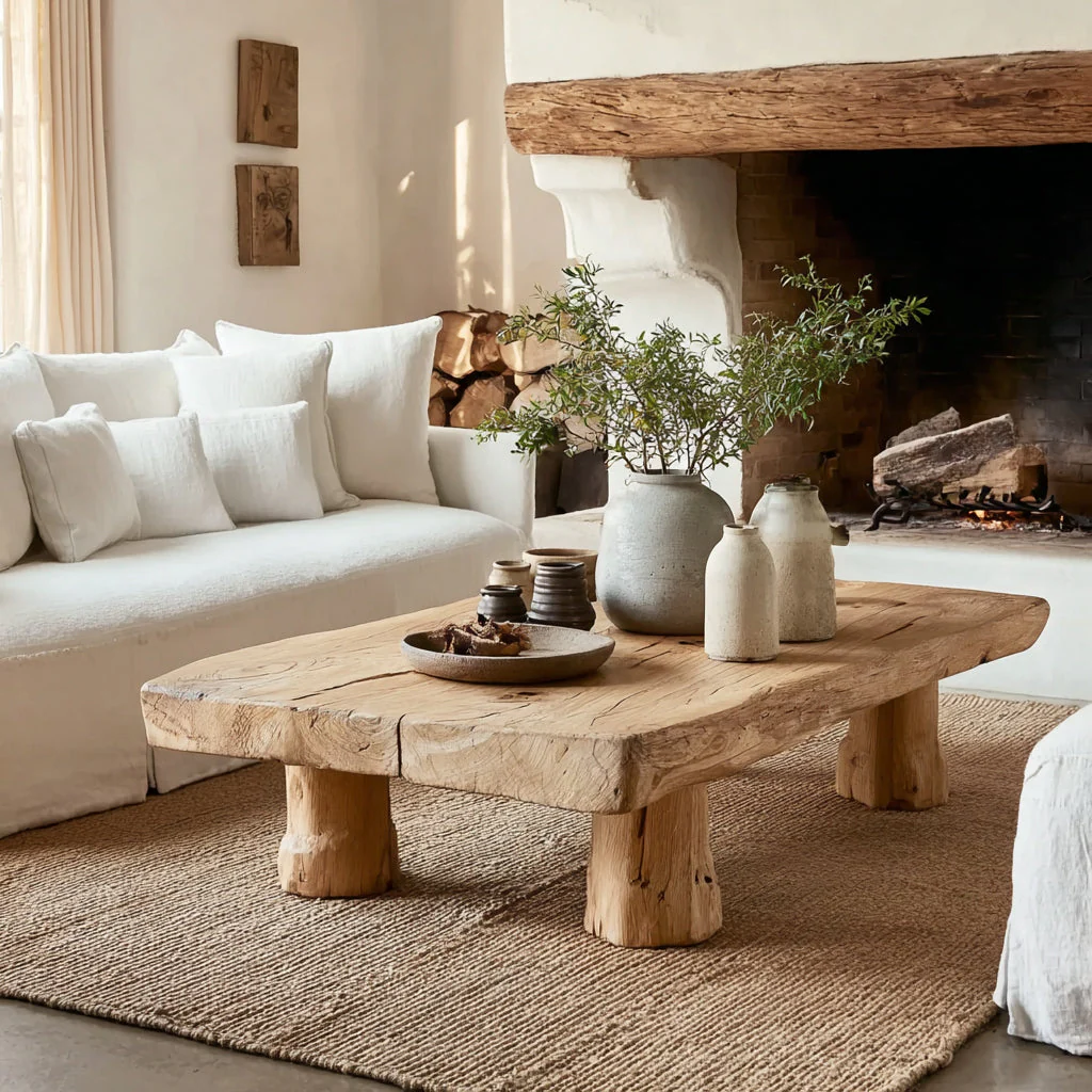 Handgemaakte Live Edge Houten Salontafel – Organisch Rustiek Design