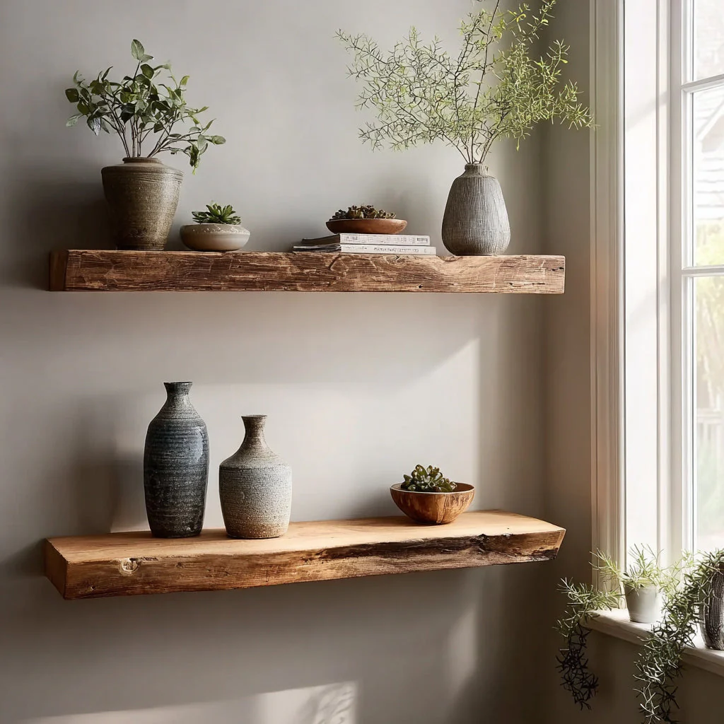 Zwevende Wandplank van Massief Hout met Live Edge – Rustiek