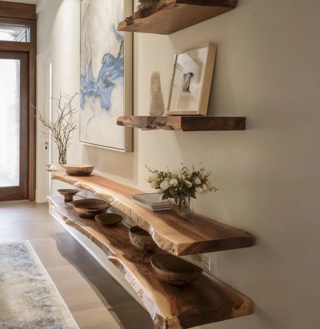 Gesneden Handgemaakte Houten Wandplank – Live-Edge Drijvende Plank