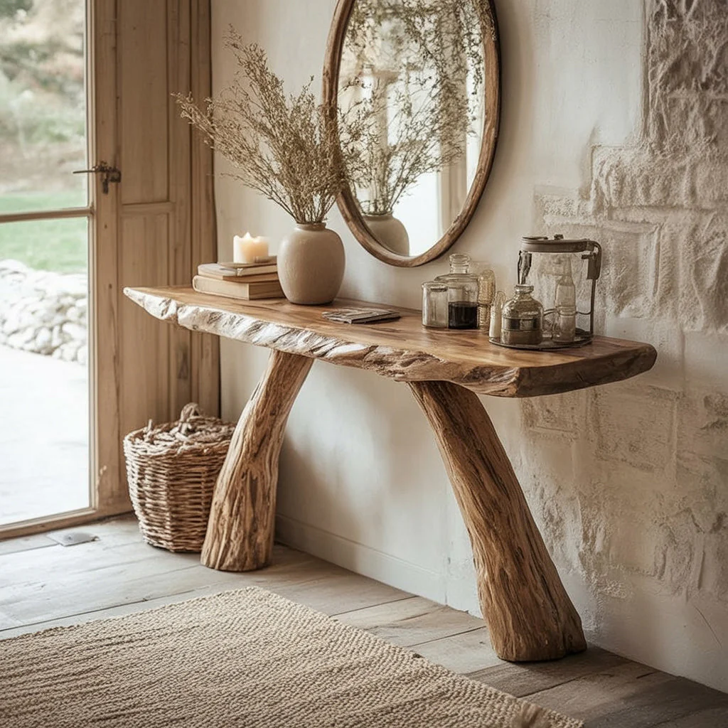 Handgemaakte Massief Houten Live Edge Console Tafel voor Hal