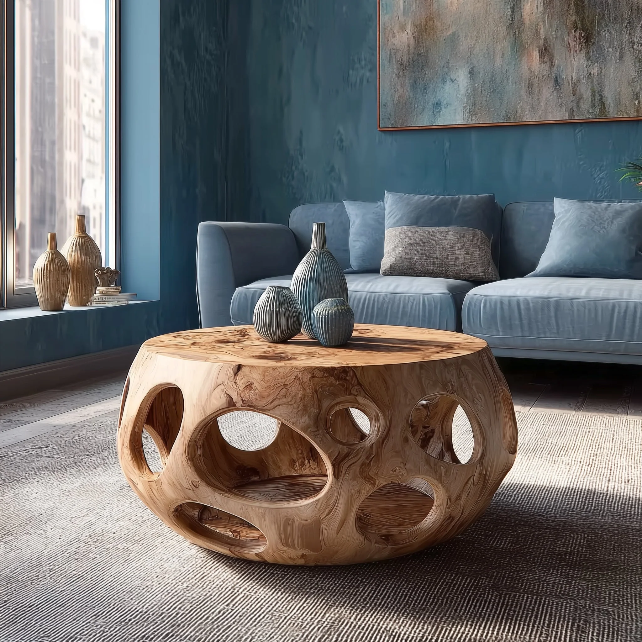Handgemaakte Ronde Live Edge Salontafel – Massief Hout, Rustiek Boerderijstijl Accent voor de Woonkamer