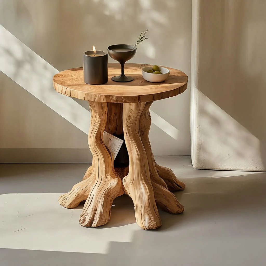 Handgemaakte Massief Houten Bijzettafel met Boomwortel Voet