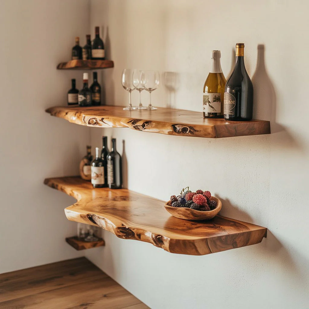 Live Edge Zwevende Hoek Wandplanken – Houten Woondecoratie