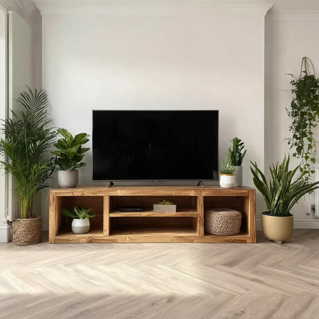 Handgemaakte Rustieke TV-meubel met Opbergruimte – Console van Gerecycled Massief Hout