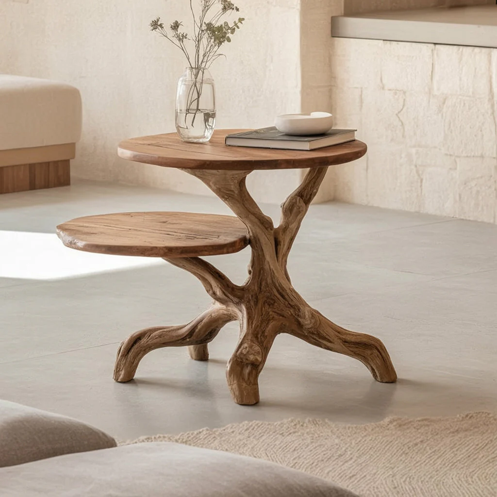 Organische Boomwortel Bijzettafel van Massief Hout met Sculpturaal Design