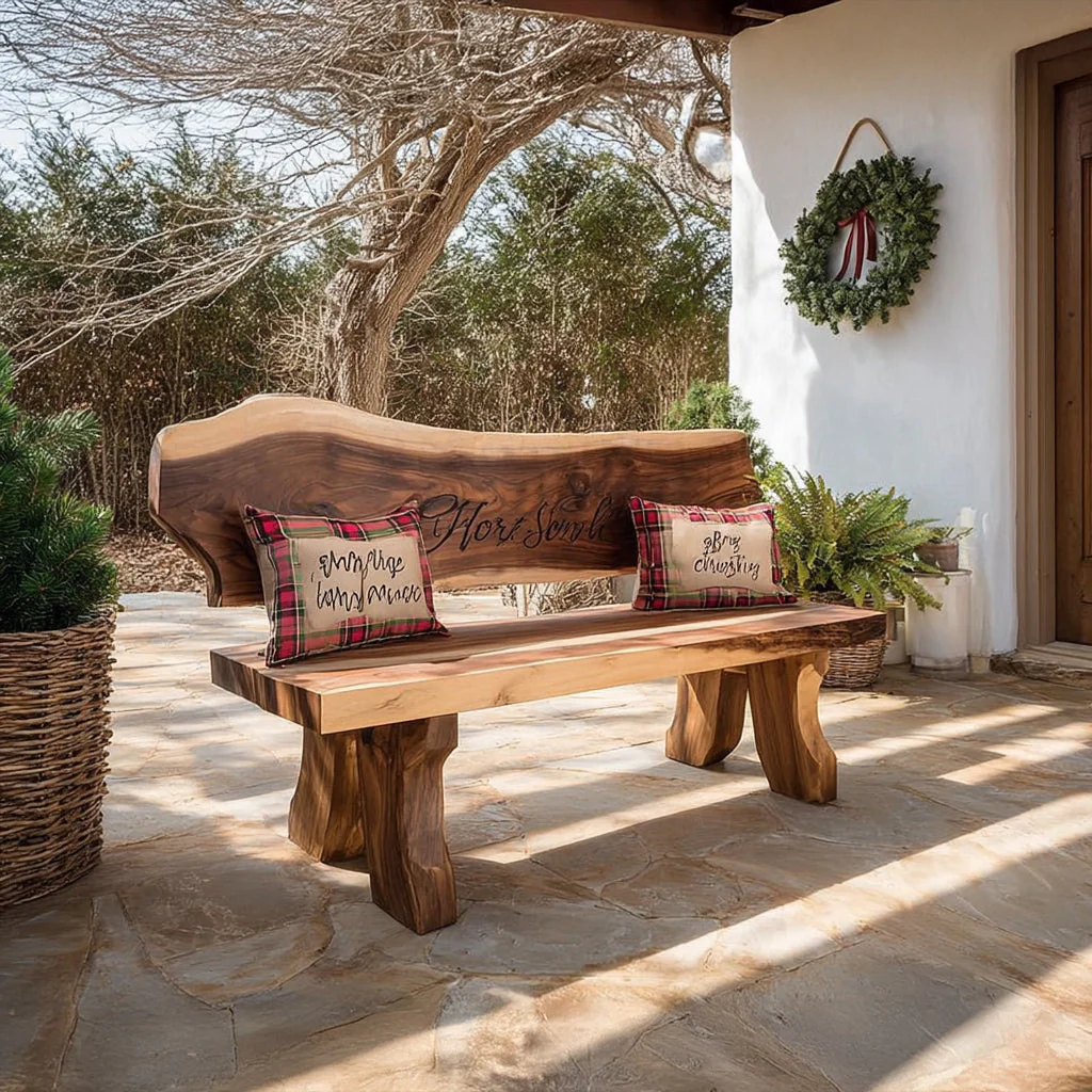 Handgemaakte Live Edge Massief Houten Bank – Rustieke Hal- & Tuinbank
