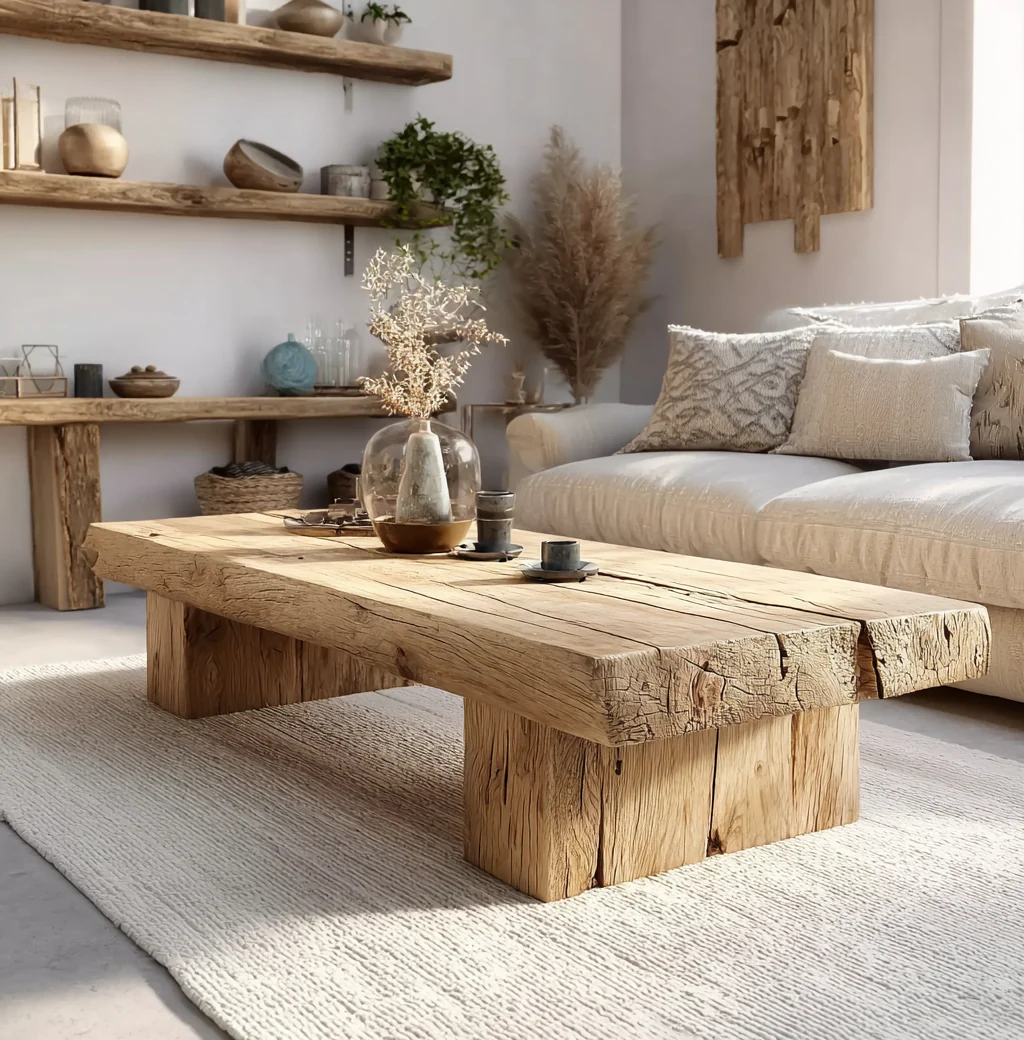 Handgemaakte Rustieke Massief Houten Salontafel – Live-Edge Farmhouse Rechthoekig