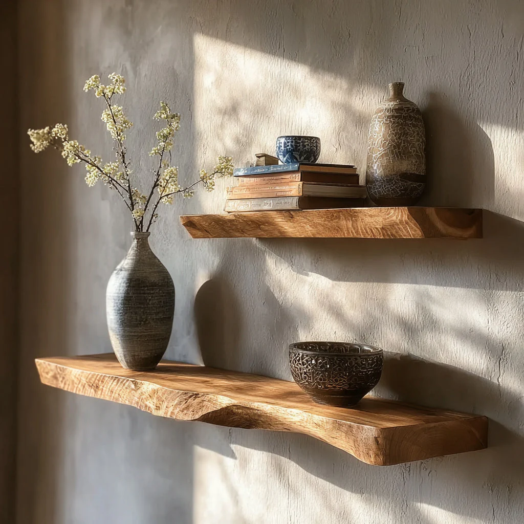 Natuurlijke Massief Houten Wandplank – Live-Edge Diepe Drijvende Plank