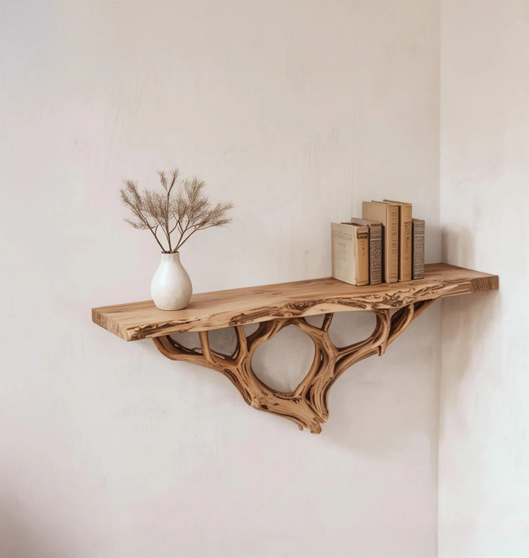 Zwevende Boom Boekenplank Wandmontage – Massief Hout & Drijfhout