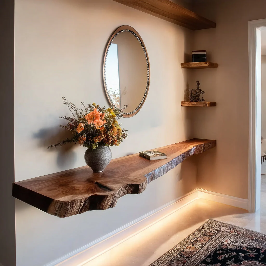 Handgemaakte Massief Houten Live Edge Zwevende Planken – Rustiek Wandmeubel