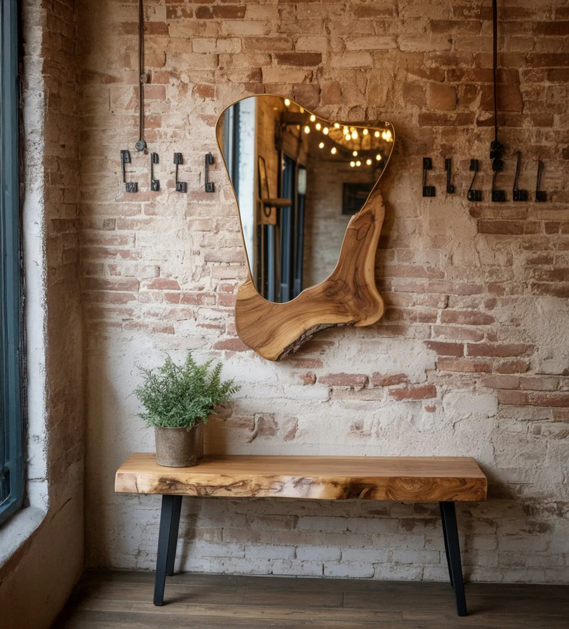 Moderne Handgemaakte Houten Spiegel – Live Edge Design