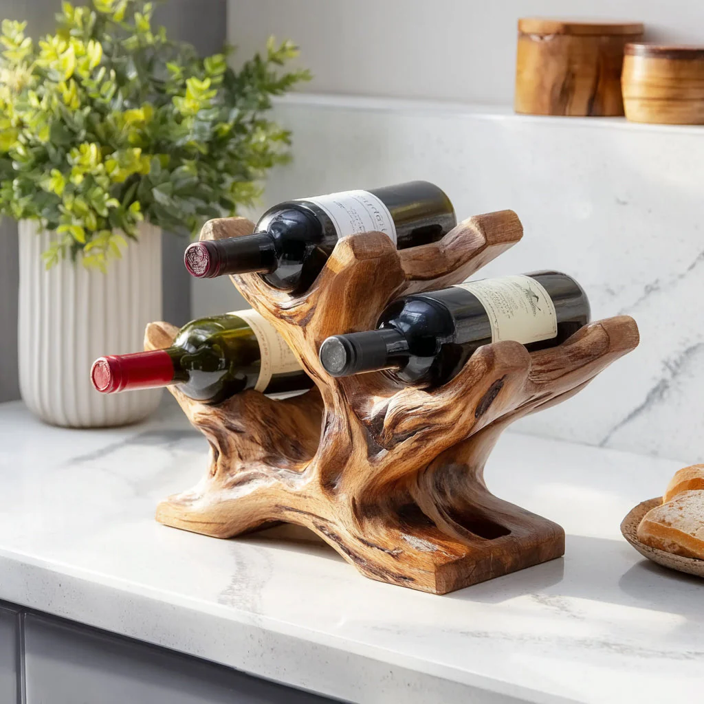Houten Wijnrek in Farmhouse Stijl – Handgemaakte Wijnhouder voor Thuisbar of Keuken
