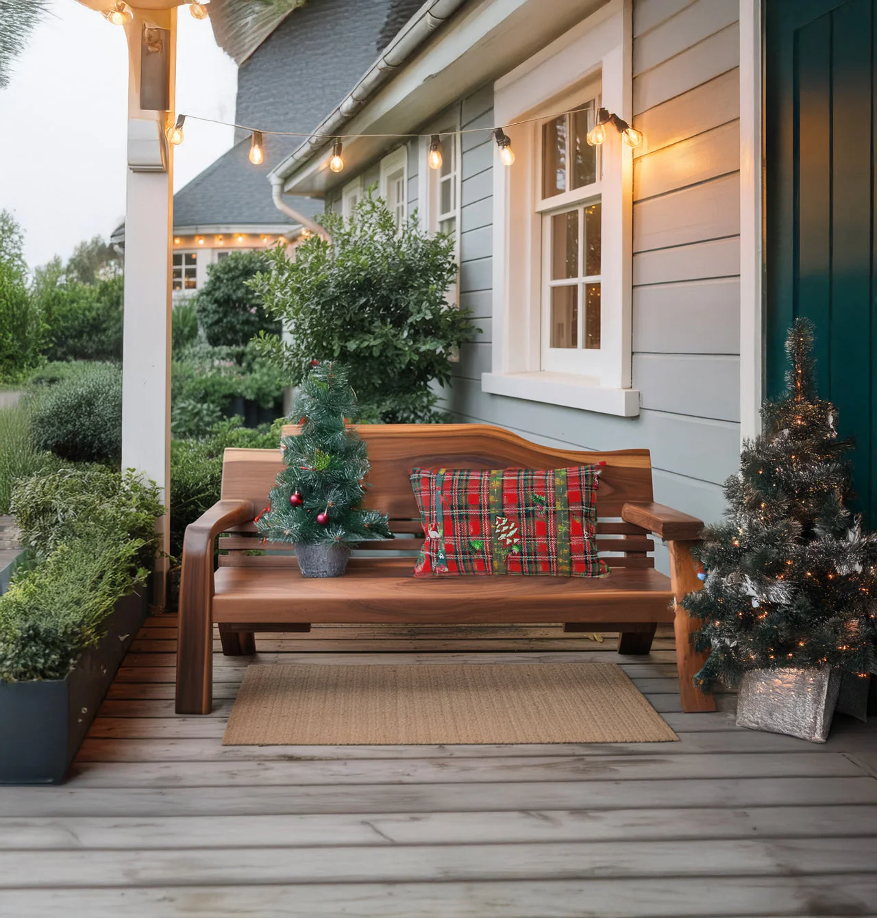 Handgemaakte Rustieke Houten Buitenbank met Gebogen Rugleuning – Veranda- en Tuinmeubilair