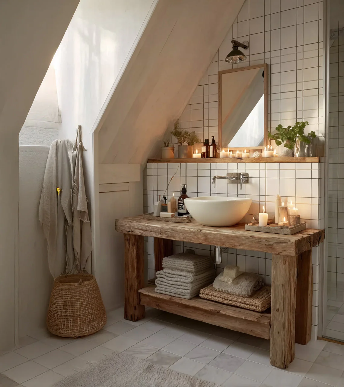 Rustiek Badmeubel van Gerecycled Hout – Handgemaakte Massiefhouten Wastafelconsole met Plank