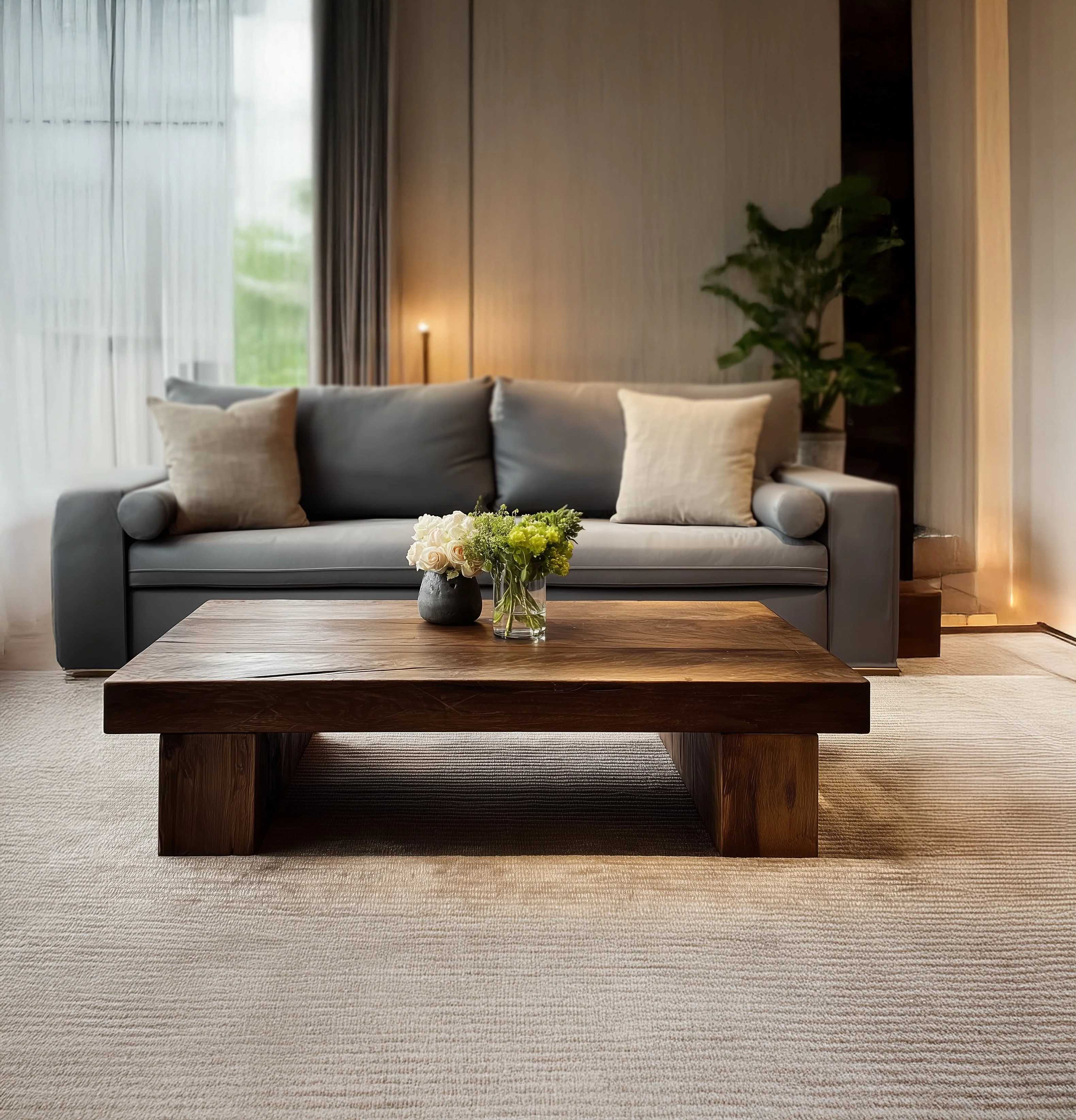 Live-Edge Massief Houten Trestle Salontafel – Handgemaakt Rustiek Farmhouse Rechthoekig