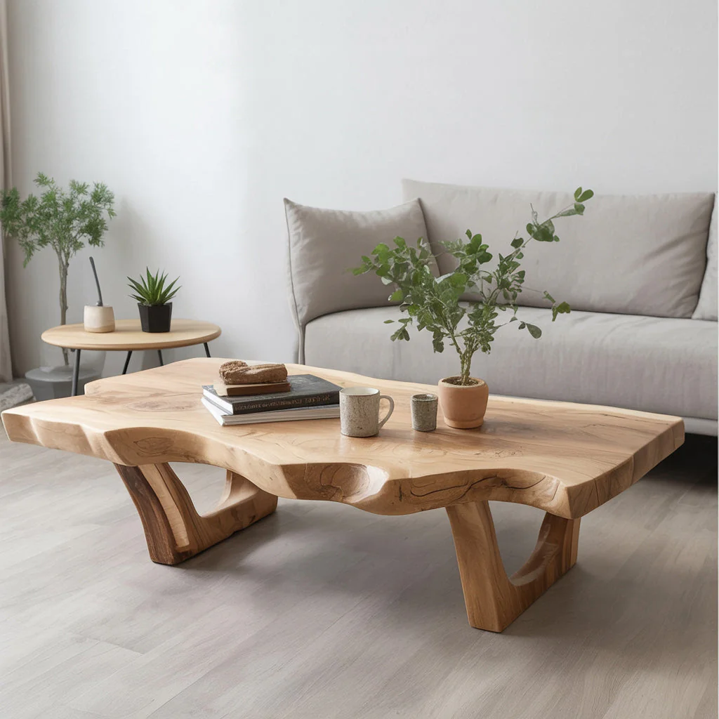 Handgemaakt Massief Houten Salontafel – Rustiek Live Edge Centrum Tafel voor Thuisdecoratie