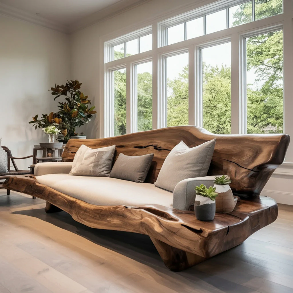 Organische Sculpturale Houten Bank – Handgemaakt Natuur Rand Design