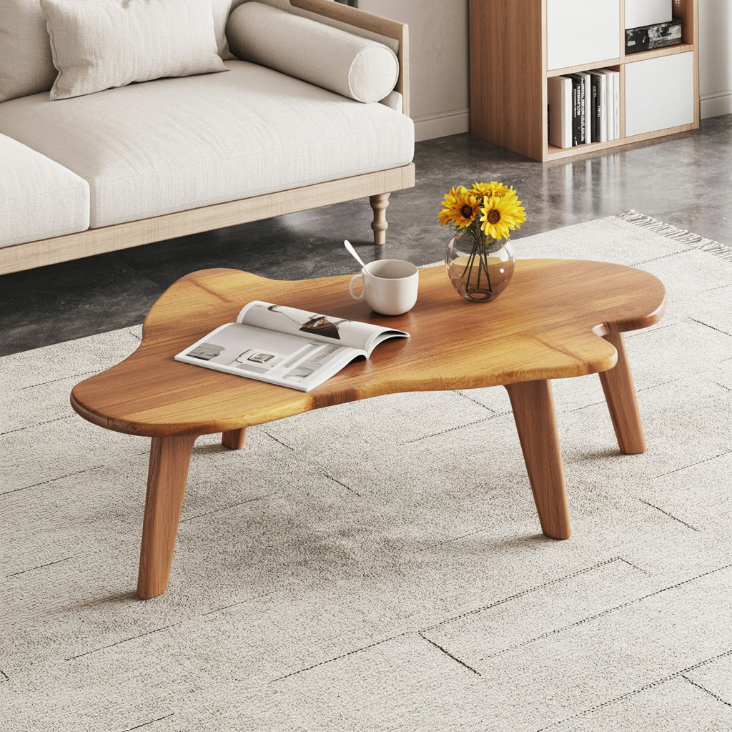 Handgemaakte Massief Houten Salontafel Met Organisch Gebogen Blad – Modern